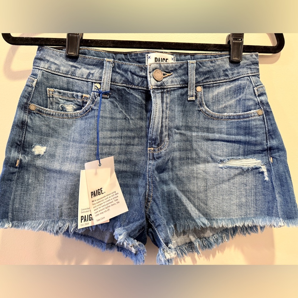 PAIGE Women's Distressed Blue Jean Shorts